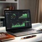 Modern bir ev ofis ortamında laptop ekranında yükselen finansal grafikler ve "2026 Pasif Gelir Planı" yazılı bir ajanda.