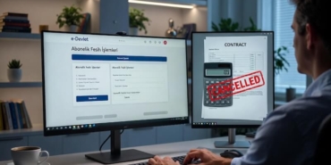 Bir kullanıcının e-Devlet üzerinden internet aboneliğini iptal ederken çekilmiş ekran görüntüsü ve "Abonelik Fesih Başvurusu" yazısı.