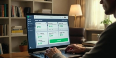 Dizüstü bilgisayarda açık freelance iş bulma siteleri, dolar ve euro simgeleri, uzaktan çalışma ofisi