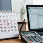 Takvim üzerinde işaretlenmiş tarihler, hesap makinesi ve Excel tablosunda gün formülü ekranı.