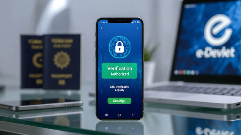 Akıllı telefonun IMEI numarasını gösteren bir ekran görüntüsü ve güvenli kayıt simgeleri.
