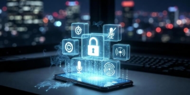 Akıllı telefon üzerinden sızan dijital verileri ve dinleme sembollerini gösteren güvenlik illüstrasyonu.