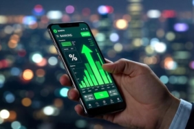 Mobil bankacılık uygulamasında artan faiz oranlarını inceleyen bir kişi.